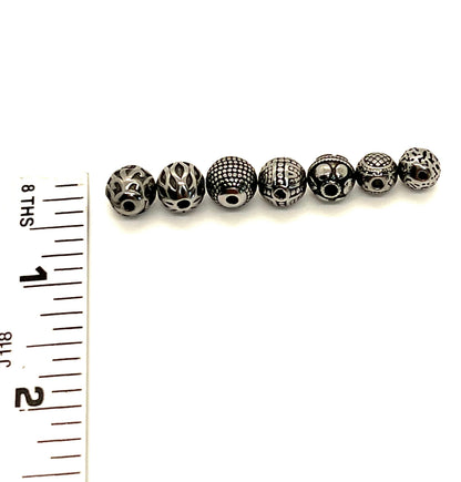 Variety of Textured Round Spacer Beads, 8mm/9mm/10mm, Stainless Steel