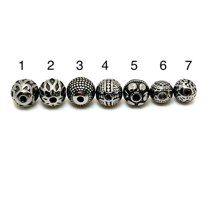 Variety of Textured Round Spacer Beads, 8mm/9mm/10mm, Stainless Steel