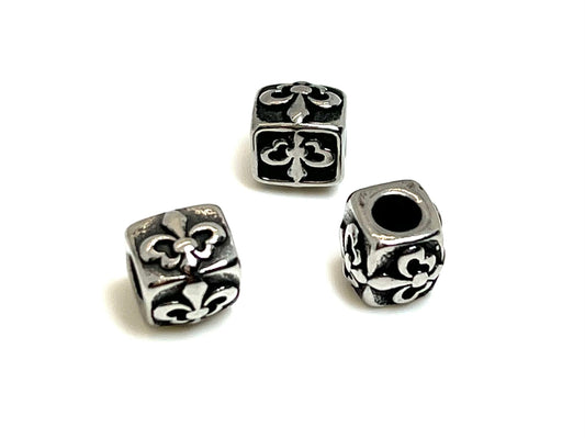 Textured Square Spacer Beads, Stainless Steel - SS057