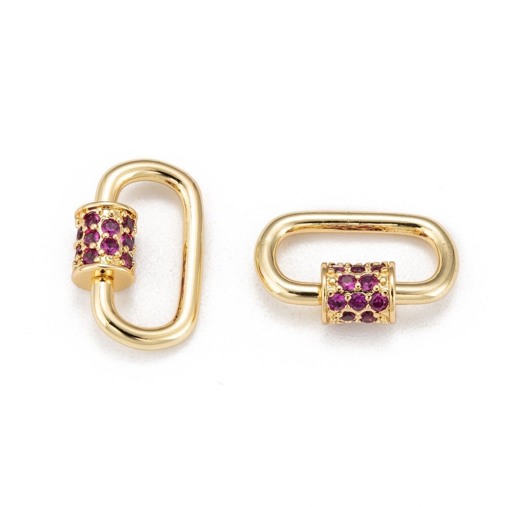 Micro Pave Screw Carabiner Clasp, Shiny 18k Gold Plated - SY083