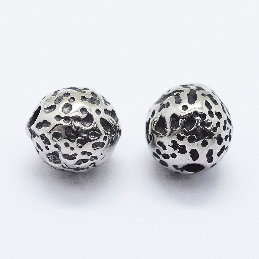 Variety of Textured Round Spacer Beads, 8mm/9mm/10mm, Stainless Steel