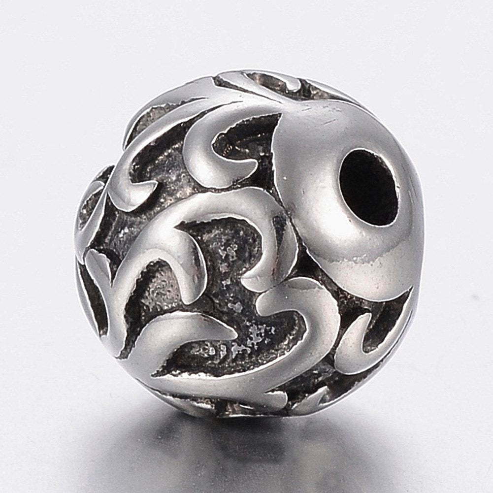 Variety of Textured Round Spacer Beads, 8mm/9mm/10mm, Stainless Steel