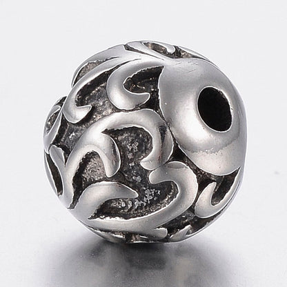 Variety of Textured Round Spacer Beads, 8mm/9mm/10mm, Stainless Steel