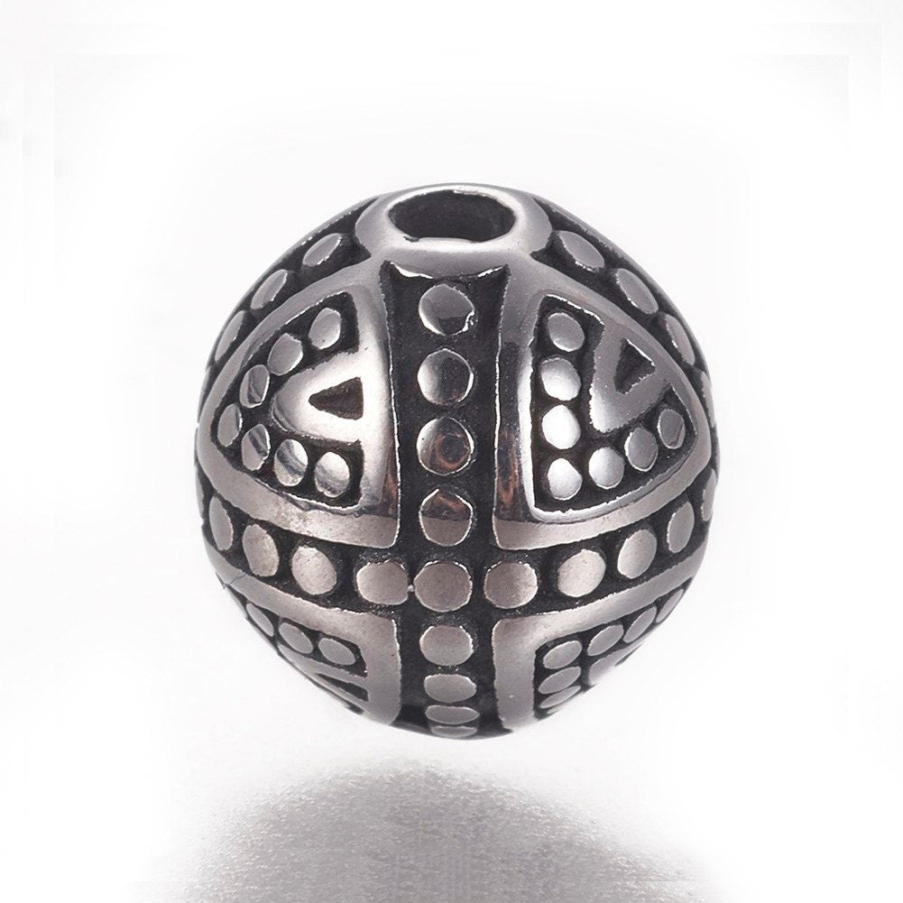 Variety of Textured Round Spacer Beads, 8mm/9mm/10mm, Stainless Steel