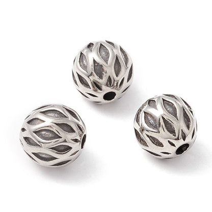 Variety of Textured Round Spacer Beads, 8mm/9mm/10mm, Stainless Steel
