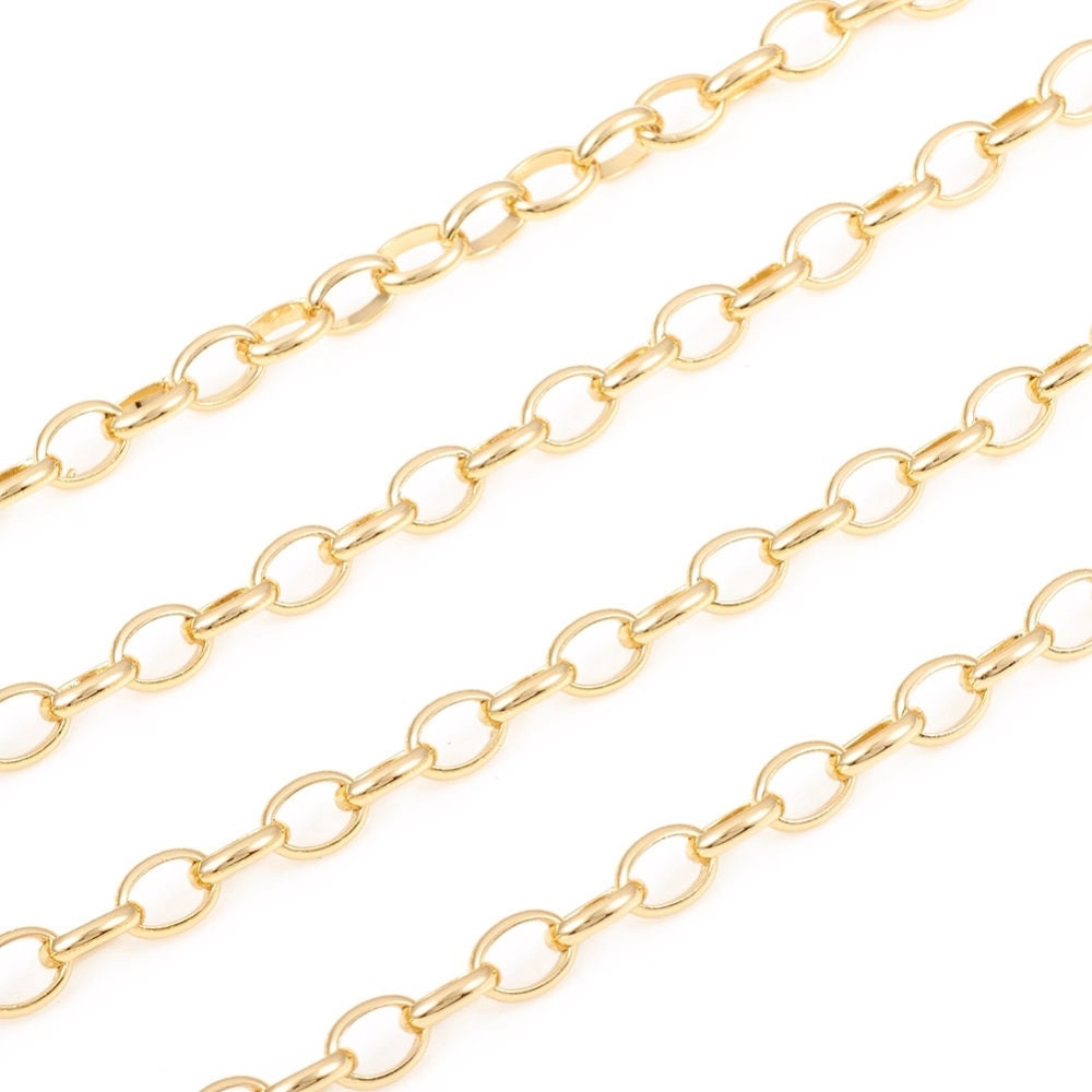 Soldered Oval Cable Chain, Shiny 18k Gold Plated