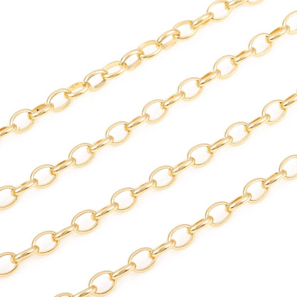 Soldered Oval Cable Chain, Shiny 18k Gold Plated