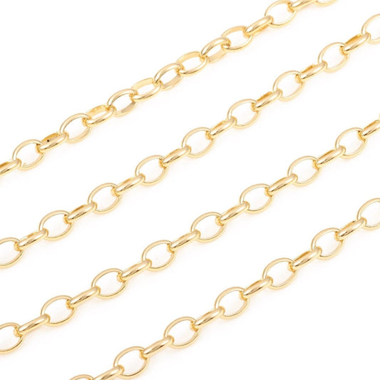 Soldered Oval Cable Chain, Shiny 18k Gold Plated