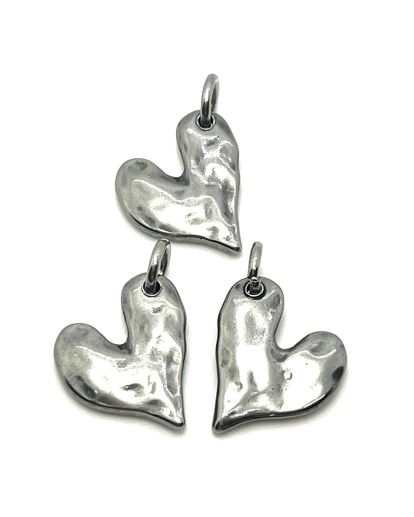 Heart Charm with Jump-Ring, Stainless Steel - SS049