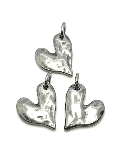Heart Charm with Jump-Ring, Stainless Steel - SS049
