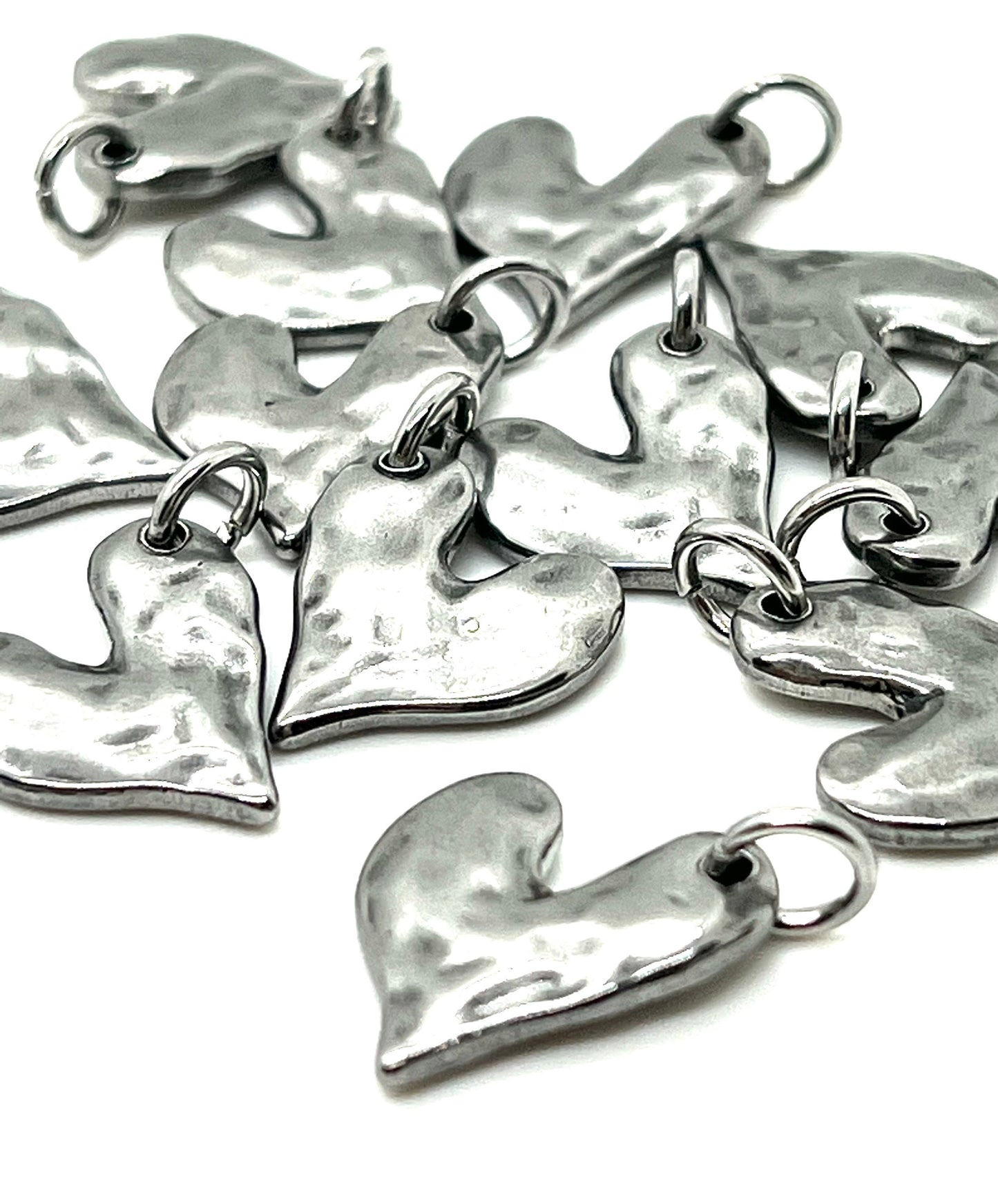Heart Charm with Jump-Ring, Stainless Steel - SS049