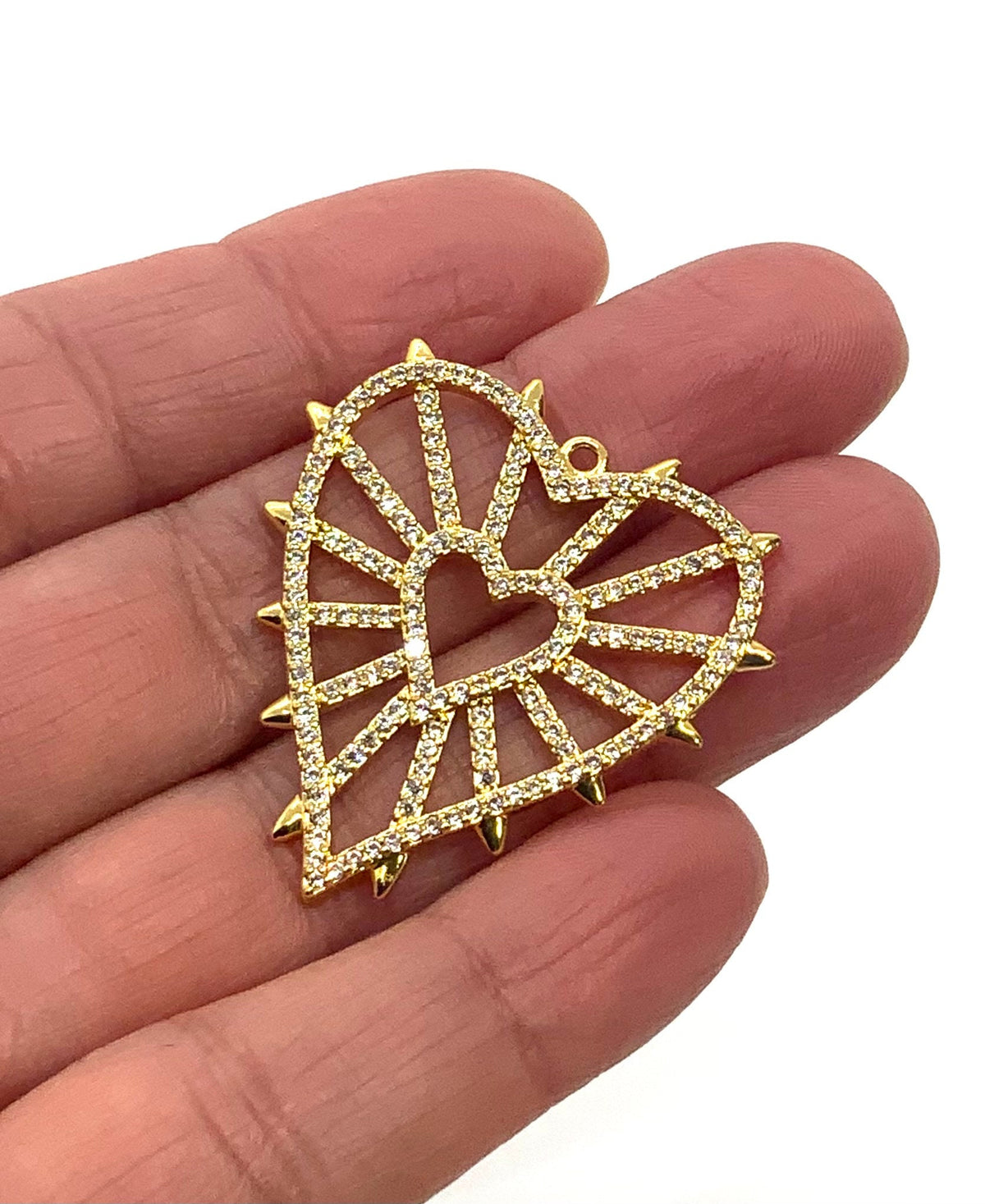 Sparkly Micro Pave Heart Pendant, Shiny 18k Gold Plated - SY070