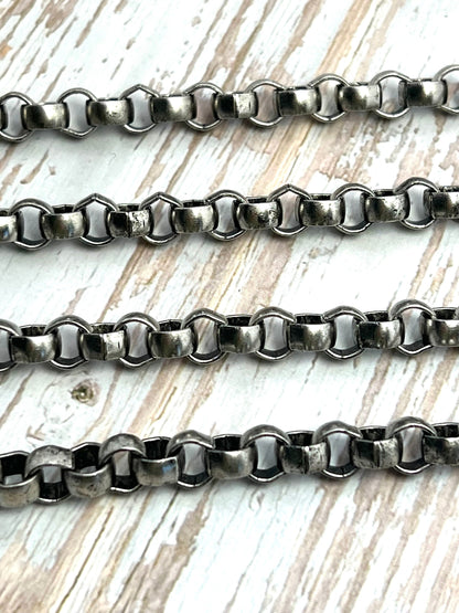 Large Round Link Rolo Chain, Antiqued Pewter Plated - P013-CH