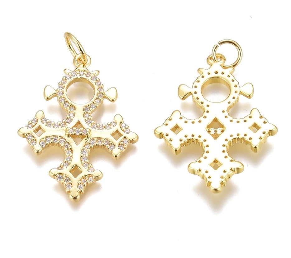 Fancy Cross Micro Pave Pendant, Shiny 18k Gold Plated - SY056