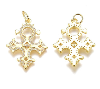 Fancy Cross Micro Pave Pendant, Shiny 18k Gold Plated - SY056
