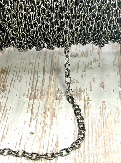 Large 9x6mm Textured Cable Chain, Antiqued Pewter Plated - P033-CH