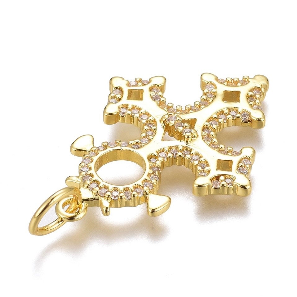 Fancy Cross Micro Pave Pendant, Shiny 18k Gold Plated - SY056
