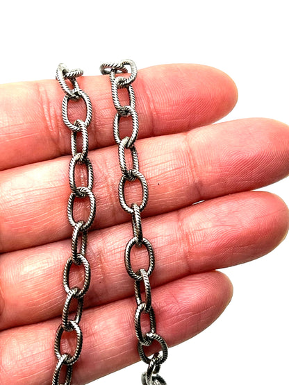 Large 9x6mm Textured Cable Chain, Antiqued Pewter Plated - P033-CH