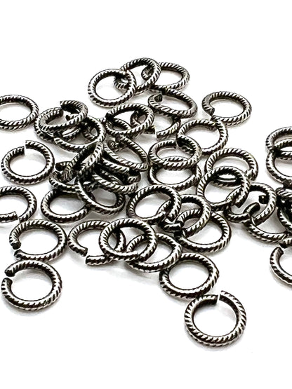 7mm 16 Gauge Textured Round Jump Rings, Antiqued Pewter Plated - P017-JR