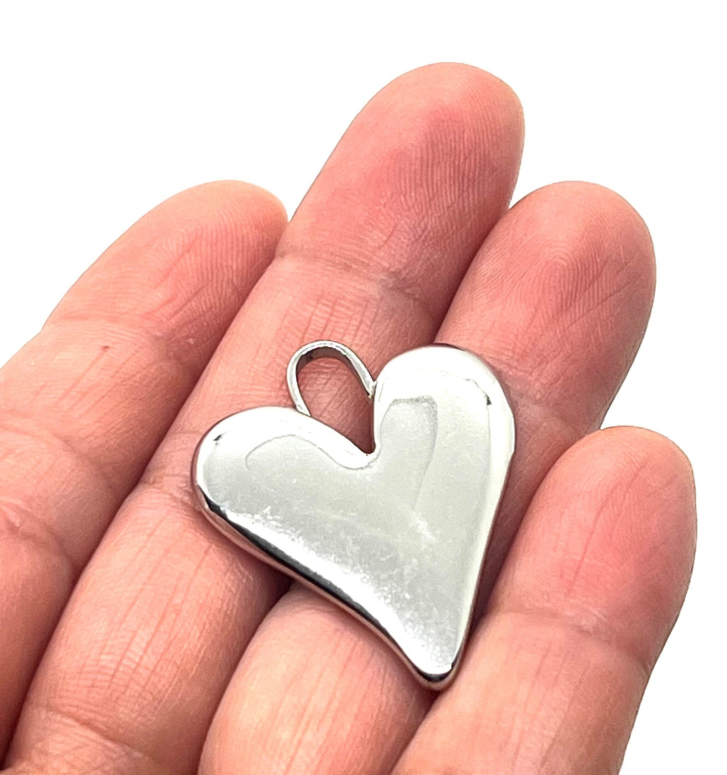 Large Elongated Heart Pendant, Stainless Steel - SS026