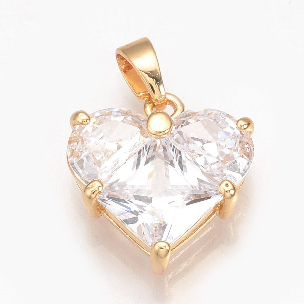 Dainty Micro Pave Heart Charm, Shiny 18k Gold Plated - SY020