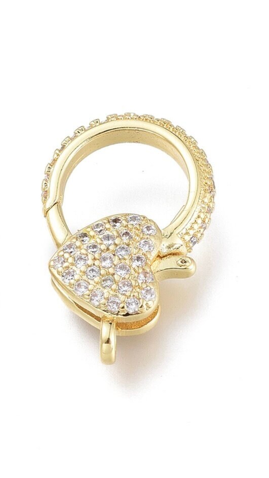 Sparkly Heart Round Lobster Clasp, Shiny 18k Gold Plated - SY080