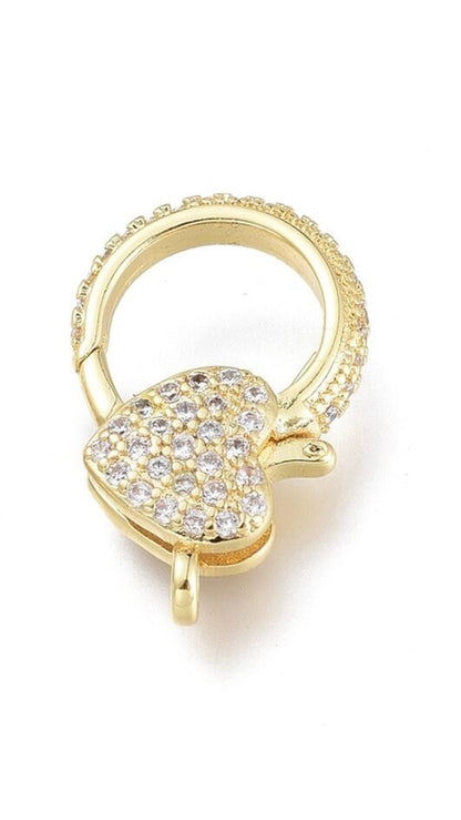 Sparkly Heart Round Lobster Clasp, Shiny 18k Gold Plated - SY080