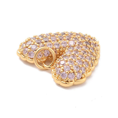 Sparkly Pink Micro Pave Heart Pendant, Shiny 18k Gold Plated - SY069