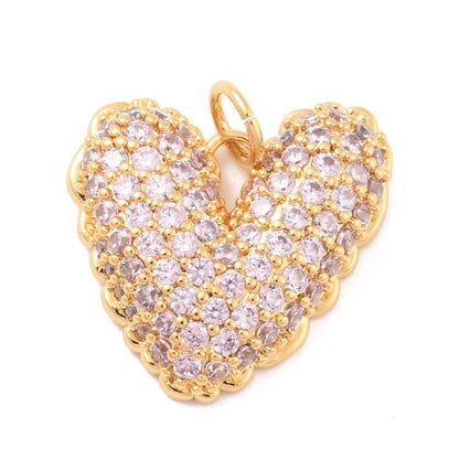 Sparkly Pink Micro Pave Heart Pendant, Shiny 18k Gold Plated - SY069