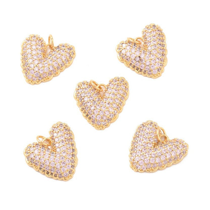 Sparkly Pink Micro Pave Heart Pendant, Shiny 18k Gold Plated - SY069