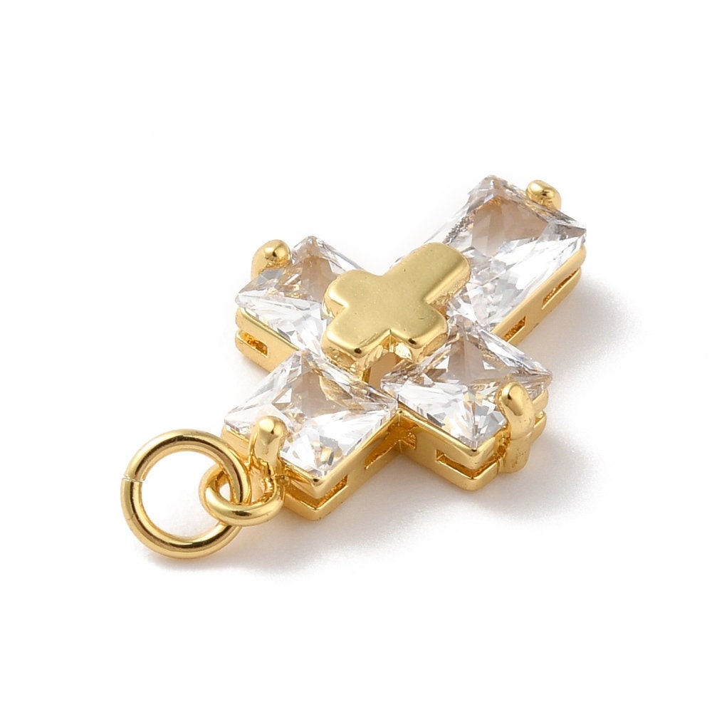 Sparkly Cubic Zirconia Cross Pendant, Shiny 18k Gold Plated - SY033