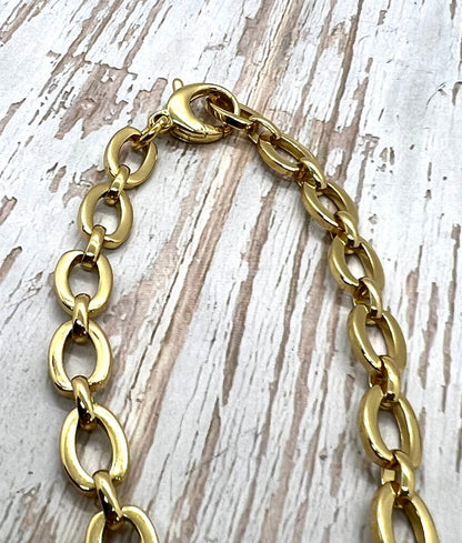11x8mm Oval Link Cable Chain, Shiny 18k Gold Plated