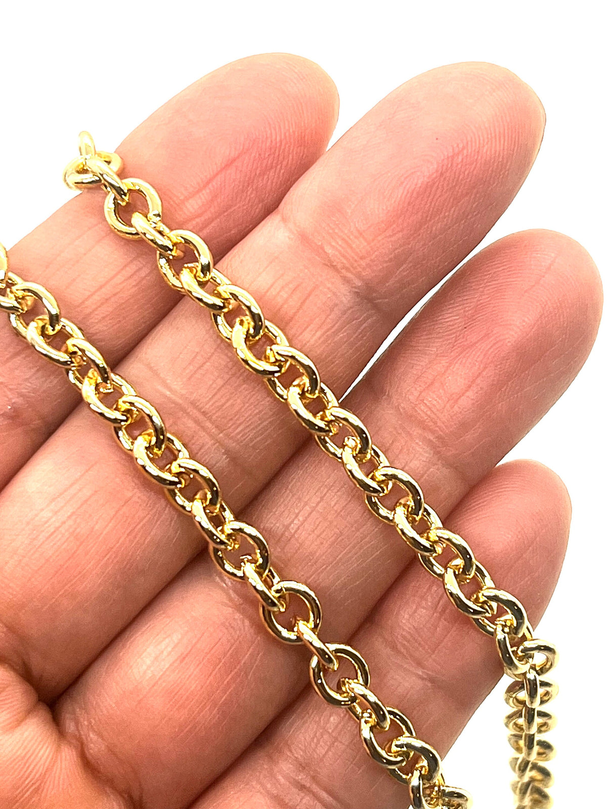 6x5mm Oval Cable Chain, Shiny 18k Gold Plated