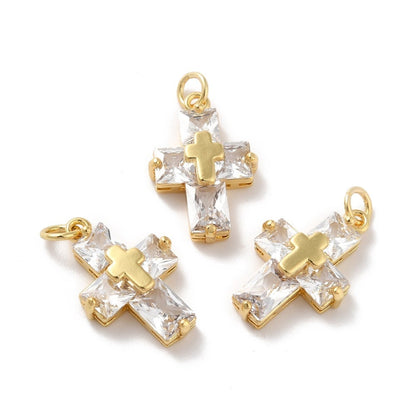 Sparkly Cubic Zirconia Cross Pendant, Shiny 18k Gold Plated - SY033