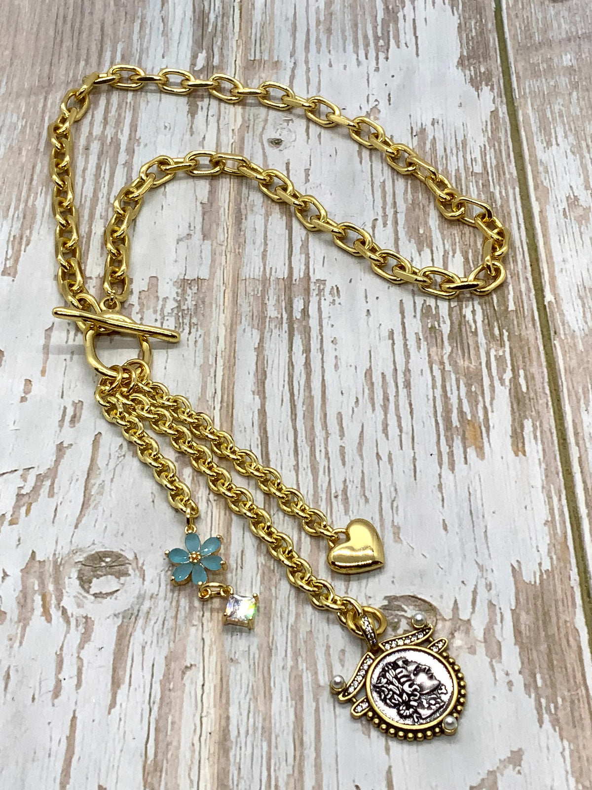 13mm Dainty Puffed Heart Charm, Shiny 18k Gold Plated - SY061