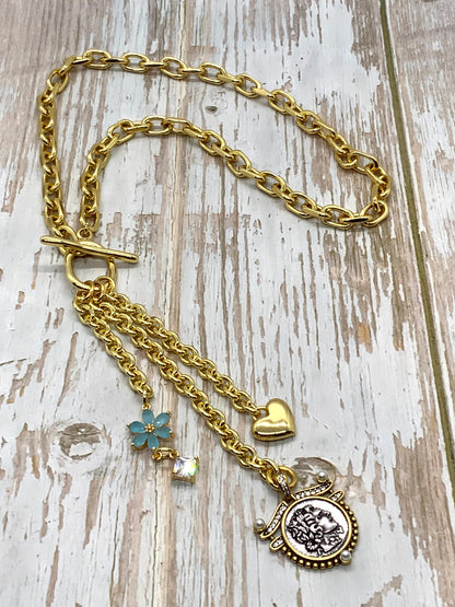 13mm Dainty Puffed Heart Charm, Shiny 18k Gold Plated - SY061