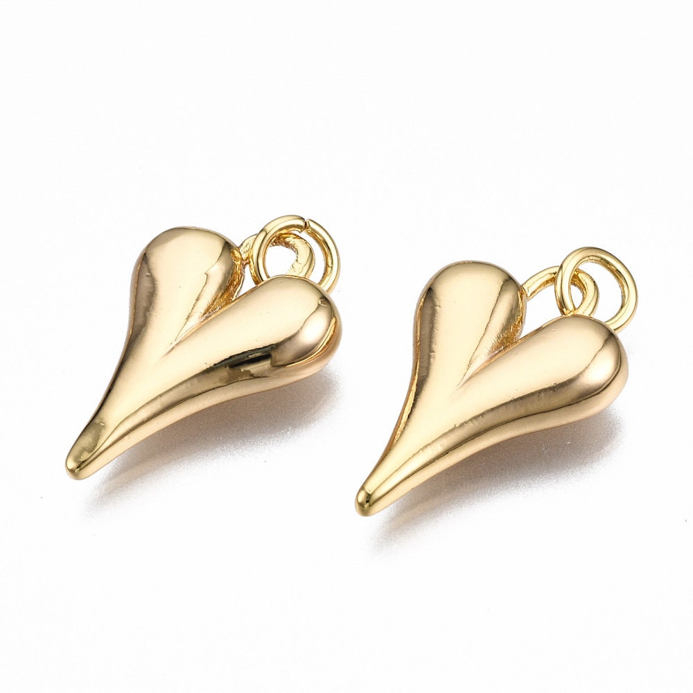 Elongated Puffed Heart Charm, Shiny 18k Gold Plated - SY059