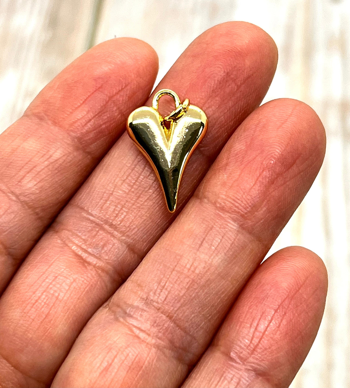 Elongated Puffed Heart Charm, Shiny 18k Gold Plated - SY059