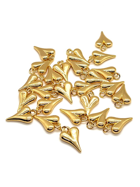 Elongated Puffed Heart Charm, Shiny 18k Gold Plated - SY059