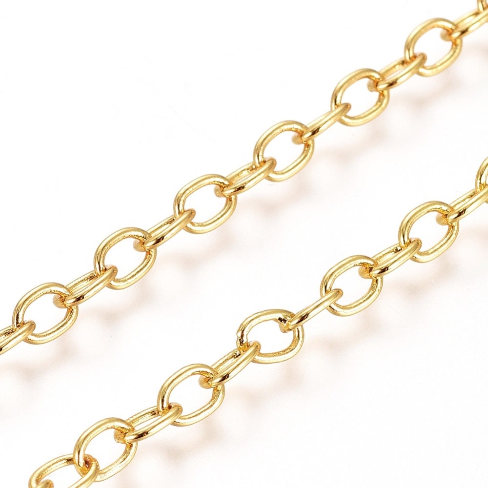 Minimalist Oval Cable Chain, Shiny 18k Gold Plated