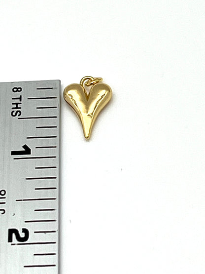 Elongated Puffed Heart Charm, Shiny 18k Gold Plated - SY059