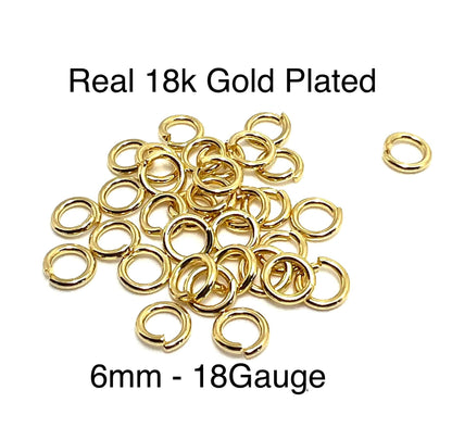 6mm 18 Gauge Jump Rings, 20 Units, Shiny 18k Gold Plated - G007-JR
