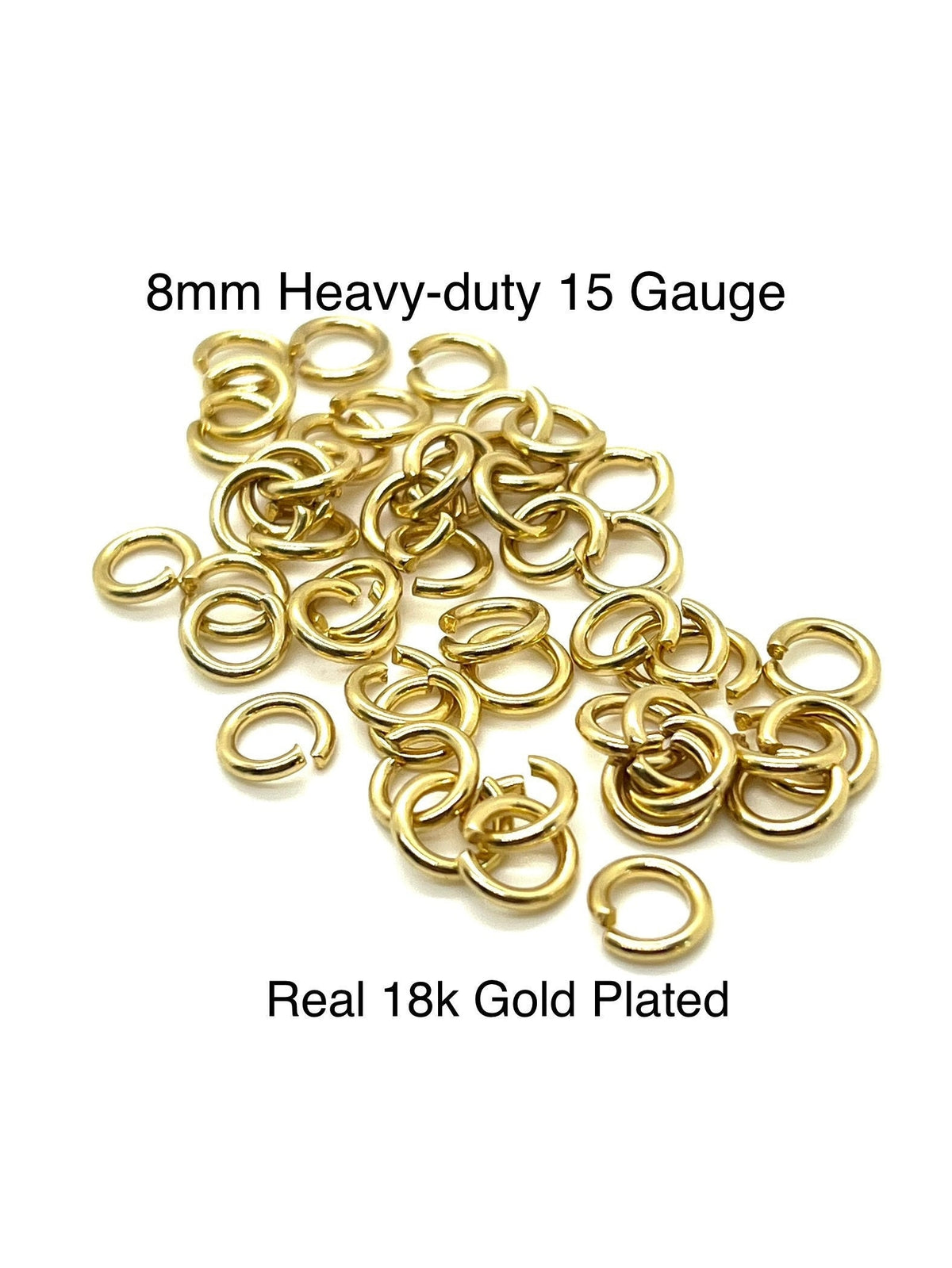 Bulk 8mm 15 Gauge Heavy-duty Jump Rings, Shiny 18k Gold Plated - G003-JR