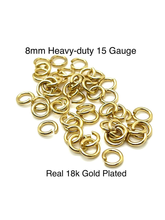 Bulk 8mm 15 Gauge Heavy-duty Jump Rings, Shiny 18k Gold Plated - G003-JR