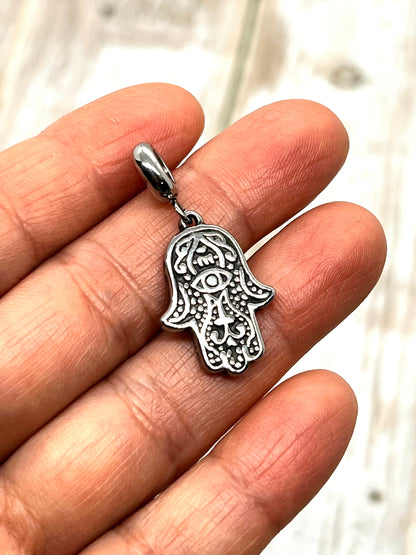Hamsa Hand Charm, Stainless Steel - SS033