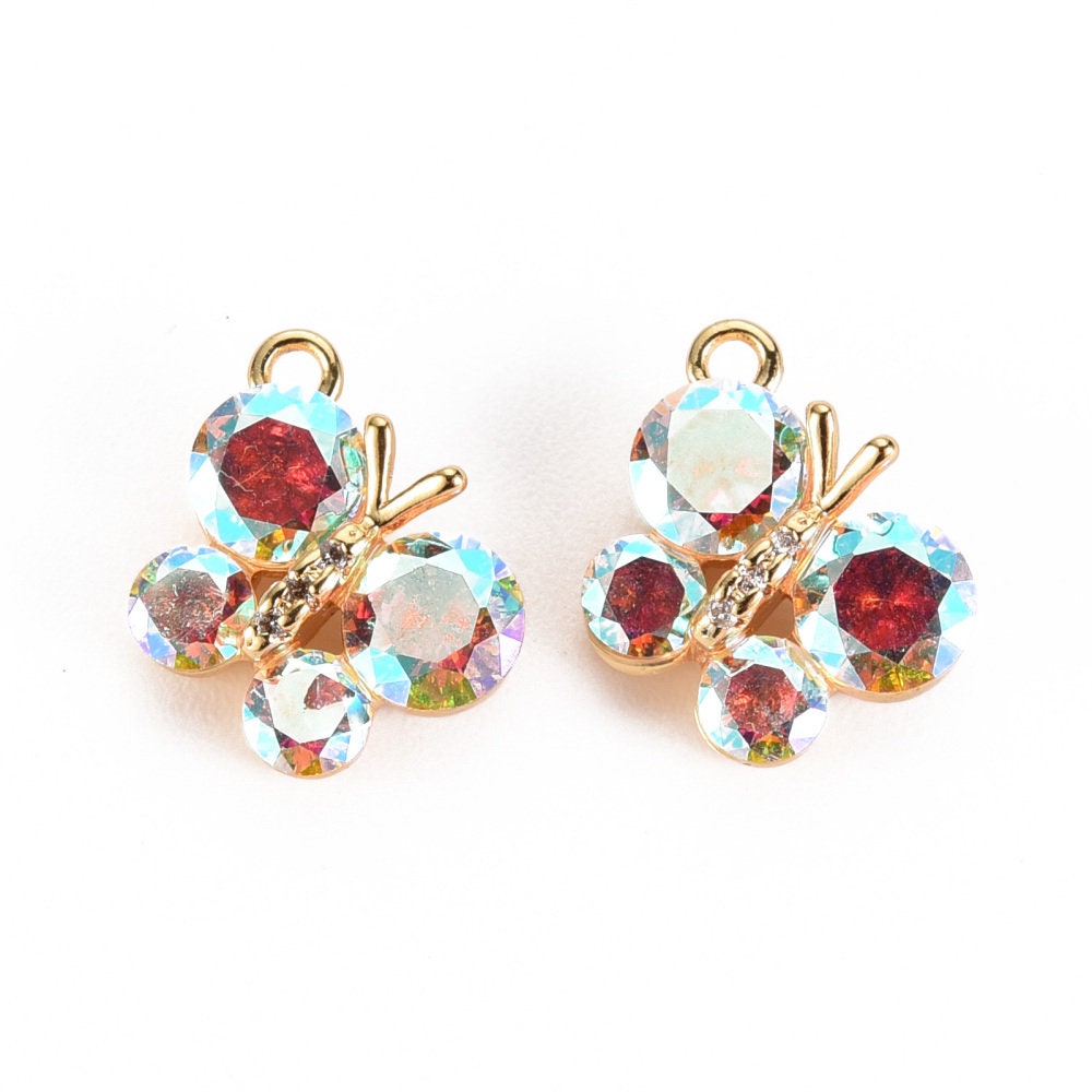 Dainty Butterfly with AB Cubic Zirconia, Shiny 18k Gold Plated - SY038
