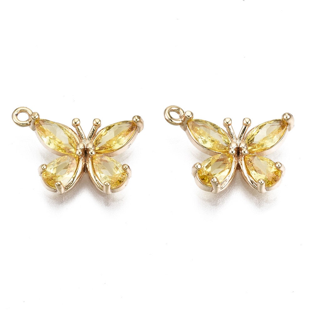 Dainty Butterfly Charm with Yellow Cubic Zirconia, Shiny 18k Gold Plated - SY055