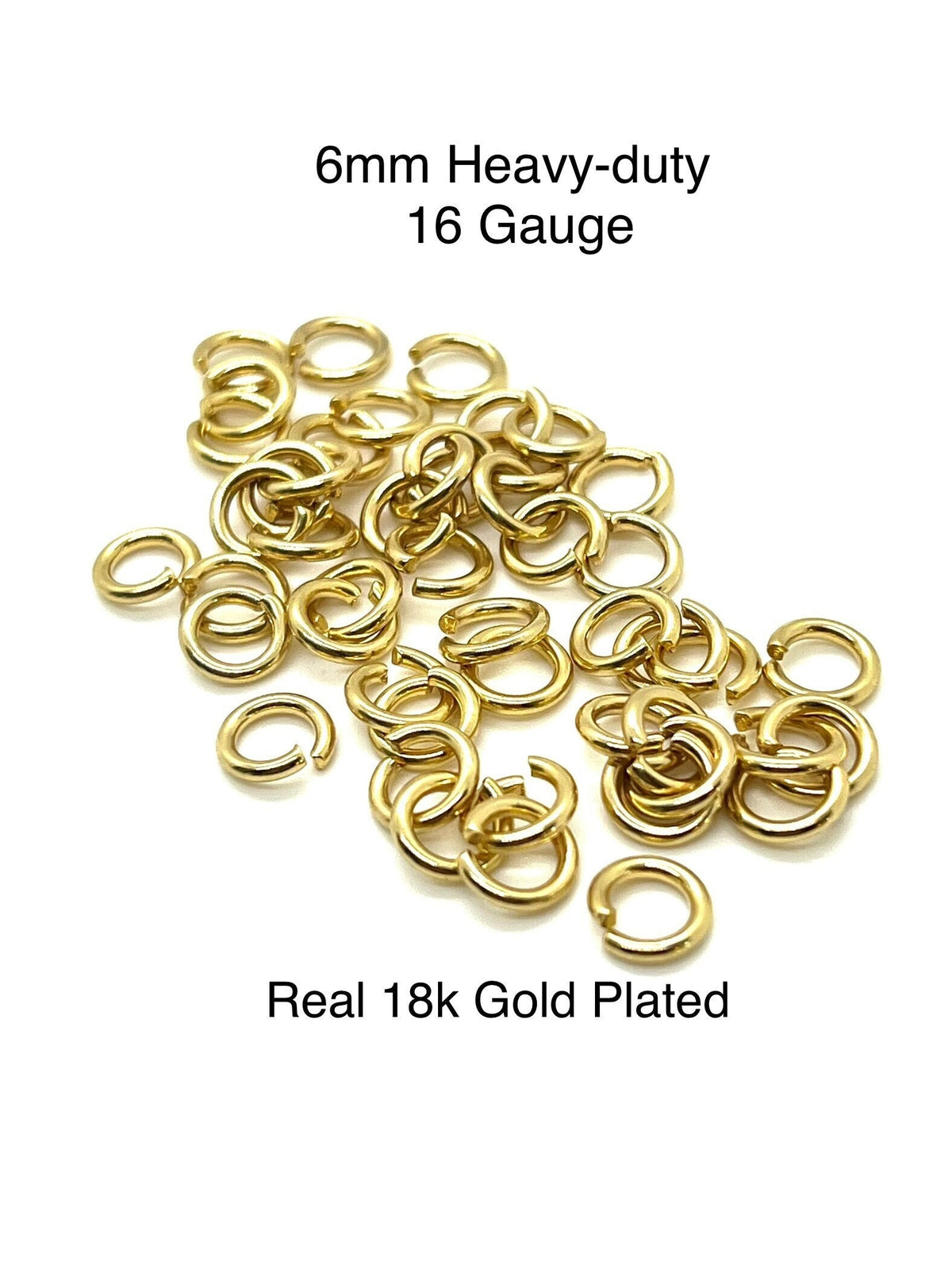Bulk 6mm 16 Gauge Strong Jump Rings, Shiny 18k Gold Plated - G008-JR
