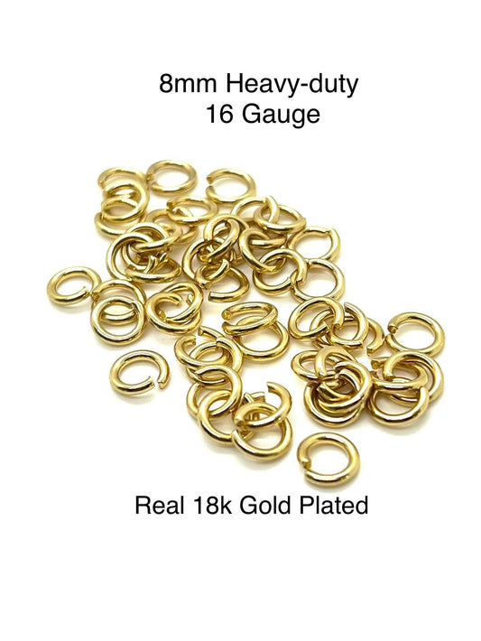 8mm 16 Gauge Heavy-duty Jump Rings, Shiny 18k Gold Plated - G011-JR