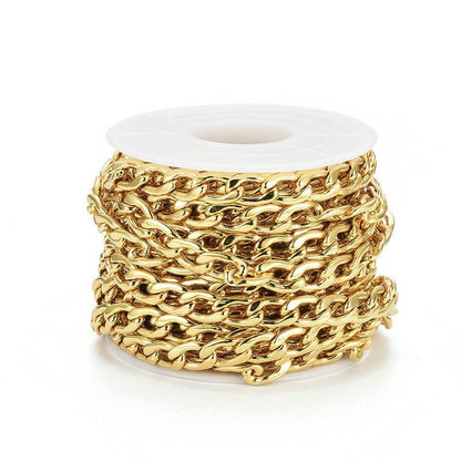 9x6mm Curb Chain, Shiny 18k Gold Plated
